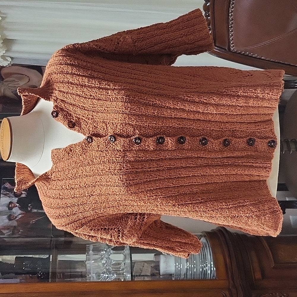 Vintage Knit Button up Burnt Orange Short Sleeve Sweater